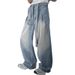 American Blue Wide-leg Scimitar Pants Men's Spring And Autumn Senior Sense American Retro Belt Design Sense Straight Jeans_mkmklike.com