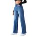 Washed Distressed Denim Straight Pants Vintage Women Jean Pockets High Waist Loose Fit Ankle Length Wide Leg Pants Basics_mkmklike.com