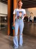 Women's Clothing Nostalgic High Waist Retro Elastic Hip Lifting Torn Holes Personality Trendy Wide Leg Flared Jeans Jeans Mopping Pants_mkmklike.com