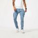 Men's Slim Fit Tapered Leg Jeans Street Style Cool Workwear With Large Side Pockets Washed Denim_mkmklike.com