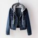 Women's Slim-Fit Denim Jacket With Hood - Korean Style Lightweight Long Sleeve Coat For Spring & Autumn_mkmklike.com