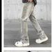 Nordmann European And American Style Vintage Distressed Ink Splash Jeans For Men Ins Trend High Street Cool Slim Fit Flared Pants_mkmklike.com