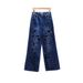 Elegant Floral Embroidered Lace-Up Denim Pants For Women - High Waist Wide Leg Summer Casual Trousers With Hollow-Out Design, Comfortable & Stylish_mkmklike.com