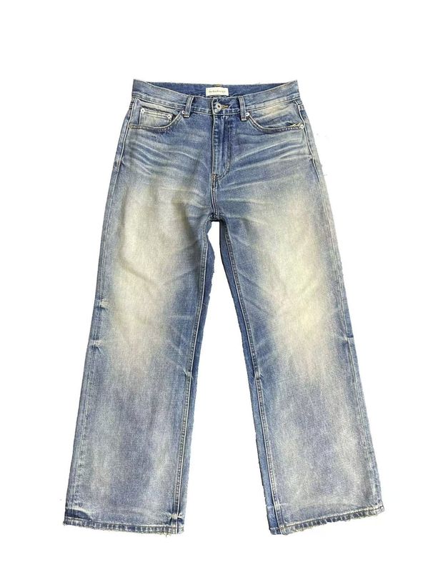 YYJ 25SS Bull King Series 05 Men's A-Line Washed Blue Relaxed Straight Jeans Cleanfit Denim Pants_mkmklike.com