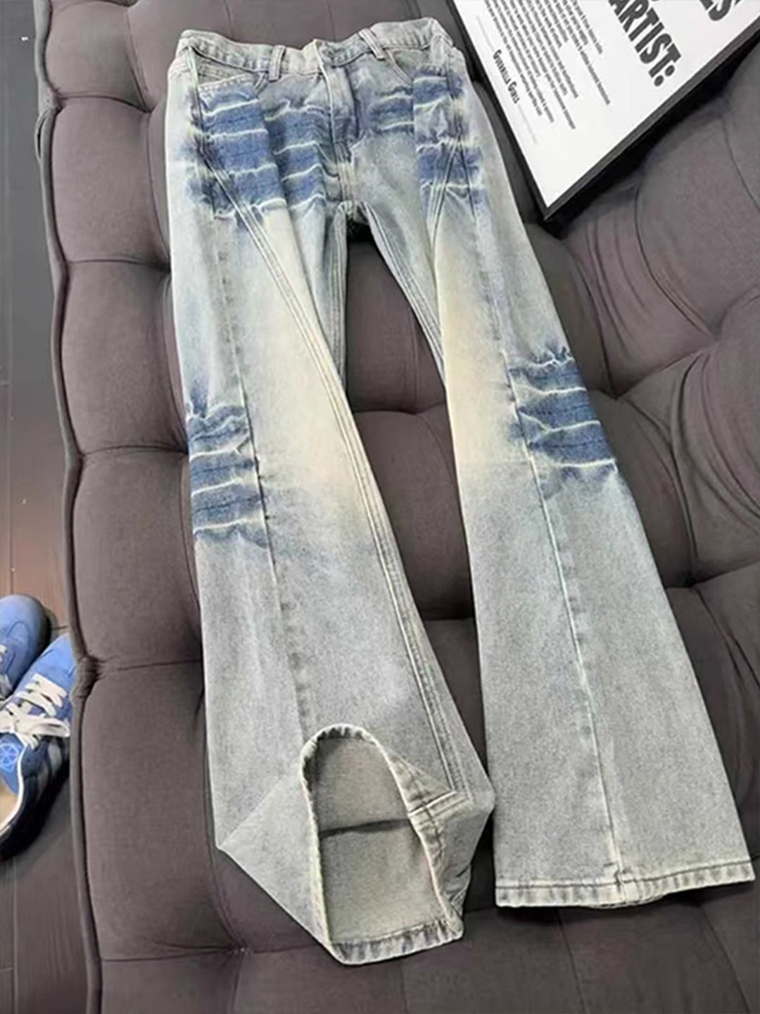 Cleanfit Blue Lightning Bolt Curve Blade Jeans For Men - Vintage High Street Vibe Straight Leg Trousers_mkmklike.com