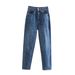 Women's spring new loose version of denim trousers high waisted loose casual jeans_mkmklike.com