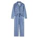 Women's long sleeve blue denim jumpsuit urban casual personality jumpsuit pants_mkmklike.com