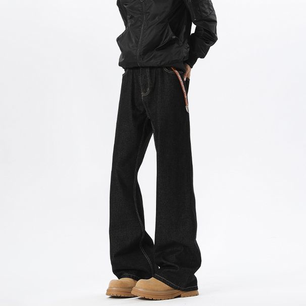 American Retro Raw Denim Jeans For Men, New Autumn Trendy Plus-size Slim-fit Cleanfit Flared Pants_mkmklike.com