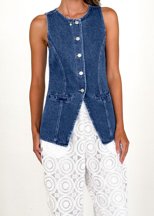 Women's Clothing Retro Fashion Sleeveless Waist Denim Jacket Vest Women_mkmklike.com