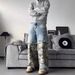 Men's Camouflage Faux Suede Patchwork Jeans High Street Style Loose Straight Leg Vintage Cool Sophisticated Two-Piece Pants_mkmklike.com