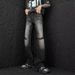Men's High-Waist Ripped Denim Trousers Summer Fashion Slightly Flared Loose Fit Distressed Jeans High Street Style_mkmklike.com