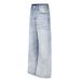 Men's Vintage Washed Light Blue Straight Leg Slightly Flared Jeans With Classic Cat Whisker Design For Casual Street Style_mkmklike.com
