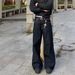 American Retro Raw Black Wide-leg Curved Jeans For Men, Casual Loose Denim Straight-leg Cleanfit Long Pants_mkmklike.com