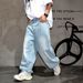 Vintage Washed Light Blue Jeans – Streetwear Relaxed Straight-Leg Denim Pants For Men (S-3xl) – Oversized Boyfit With Distressed Hem_mkmklike.com
