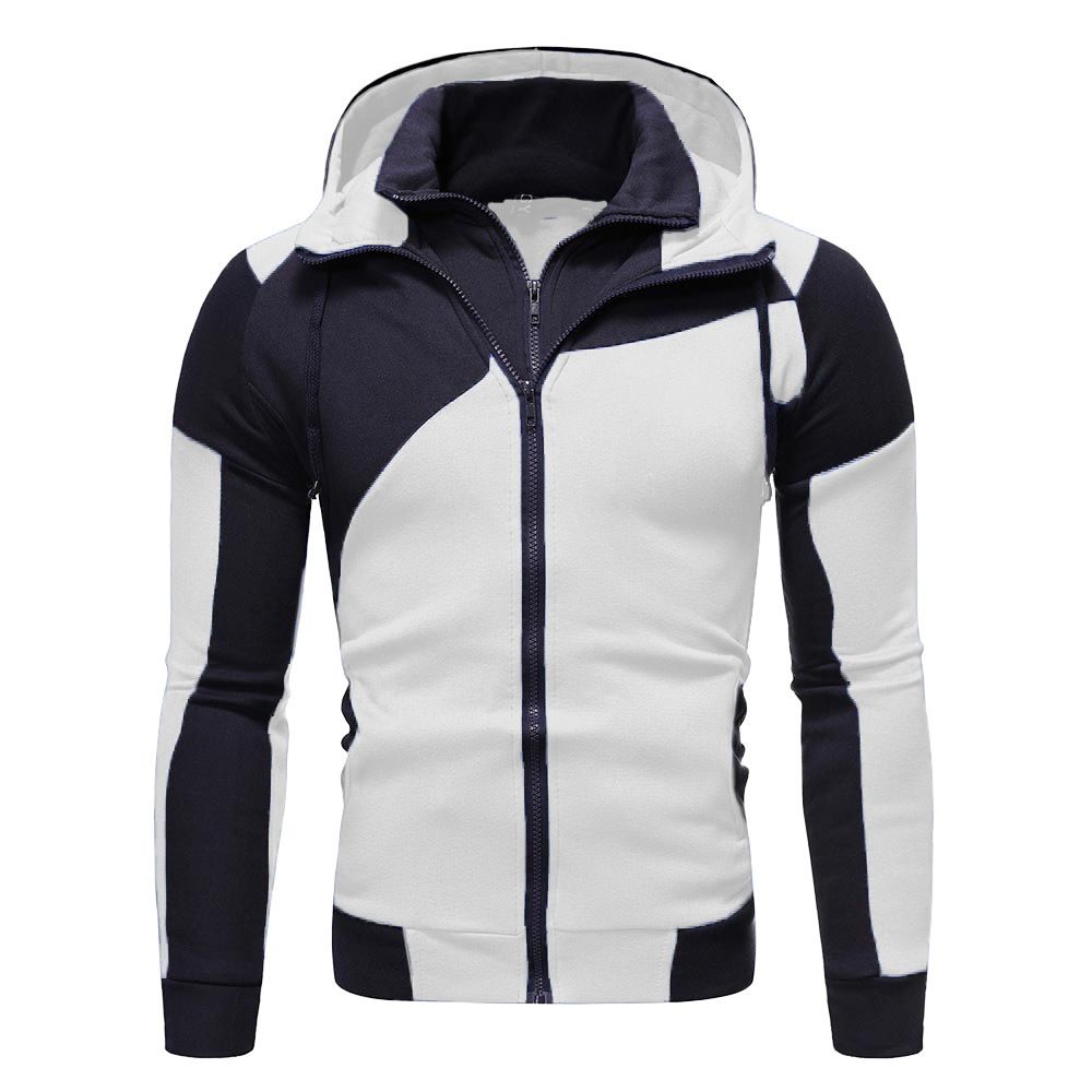 Men's Clothing Personalized Colorblock Double Zipper Hooded Cardigan Slim Sweater_mkmklike.com