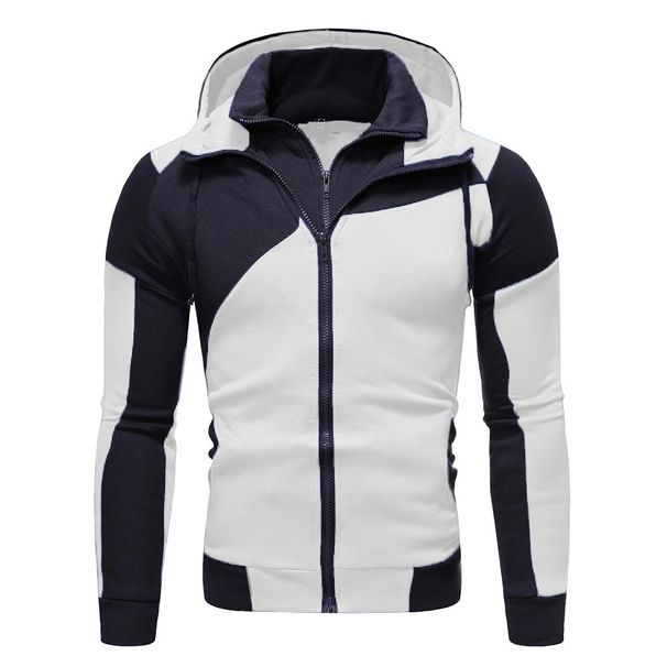 Men's Clothing Personalized Colorblock Double Zipper Hooded Cardigan Slim Sweater_mkmklike.com
