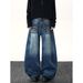 "Lightning Bolt Studded Jeans – Streetwear Wide-Leg Pants For Men (S-3XL, Distressed Blue)"_mkmklike.com