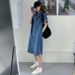 ELLE ELLE Denim For Women Spring Autumn Dark Blue Shirt 2021 New Trendy Korean Style Loose Casual Dress Summer_mkmklike.com