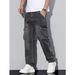 Men's American Style Multi Pocket Cargo Jeans Straight Leg Loose Fit Black Gray Heavyweight Trendy Wide Leg_mkmklike.com