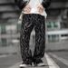 Men's Clothing Men's Trendy Loose Fitting Lightning Patterned Dirty Jeans Straight Leg Wide Leg Pants American High Street Jacquard Jeans_mkmklike.com