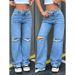 Men's Clothing High Waist Ripped Washed Straight Leg Jeans For Women - Relaxed Fit, Trendy & Versatile (Light Blue, Medium Blue, Black)_mkmklike.com