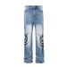 Men's Vintage Washed Blue Jeans With Whisker & Tattoo Print, Slim Bootcut Denim Pants, Retro Streetwear Style_mkmklike.com