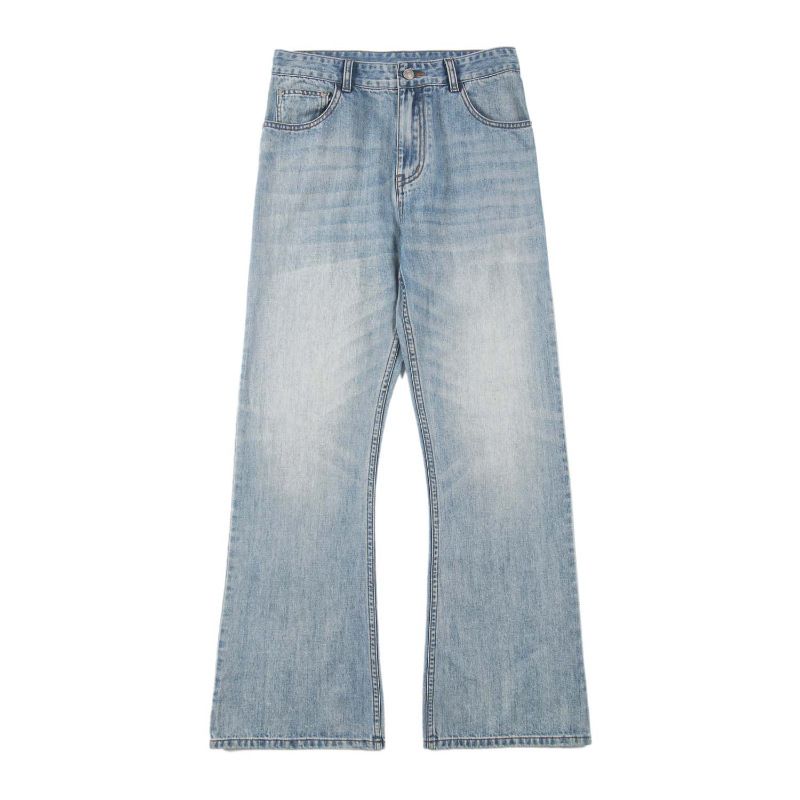Men's Clothing & Archer0603 & American High Street Trendy Brand Washed Distressed Light Blue Slim Fit Flared Casual Jeans For Men_mkmklike.com