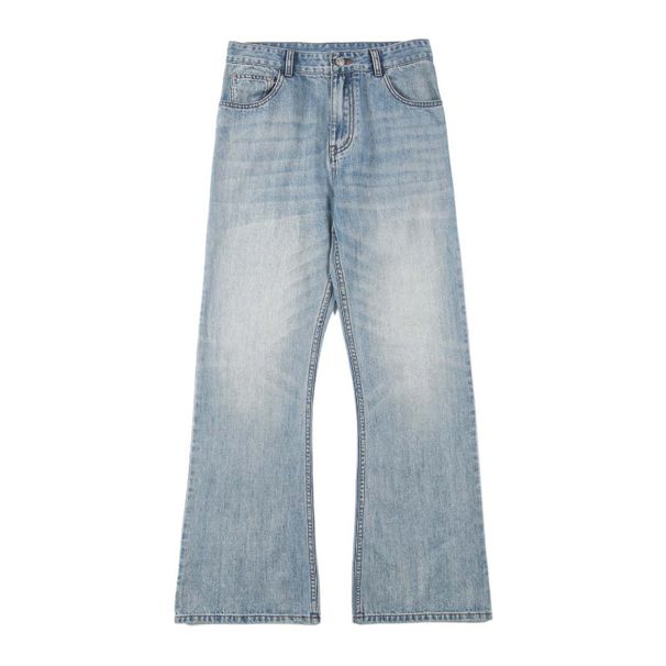 Men's Clothing & Archer0603 & American High Street Trendy Brand Washed Distressed Light Blue Slim Fit Flared Casual Jeans For Men_mkmklike.com