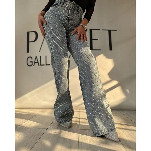 Women's Clothing Glam Rhinestone-Embellished High Waist Flare Jeans – Bodycon Stretch Denim Pants With Sparkle Details For Women, Y2K Streetwear_mkmklike.com