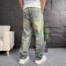 Men's High-End Whiskering Patchwork Washed Denim Jeans Loose Wide Leg Straight Leg Curved Trousers American Trendy Brand Spring/Summer Style_mkmklike.com