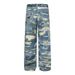 Wasteland Style Full Print Vintage Washed Denim Trendy High Street Design Sense Niche Loose Straight-Leg Pants For Men_mkmklike.com