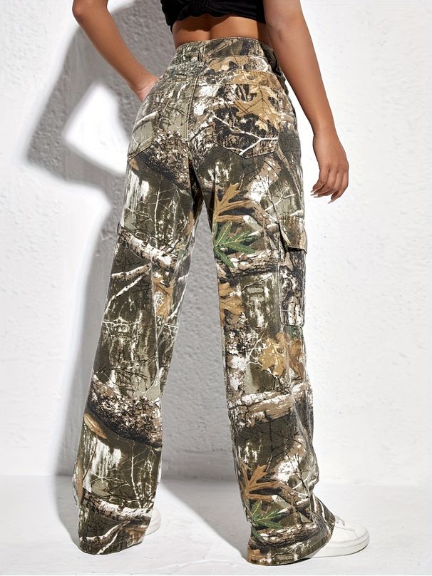 Women's Clothing printed fashion workwear casual loose straight high waist slim temperament denim trousers _mkmklike.com