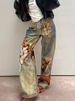American Retro Design Heavy-duty Bear Illusion Print Denim Pants For Women, Trendy And Unique Floor-length Trousers_mkmklike.com