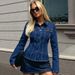 K Women's New Denim Style Waist Cinched Long Sleeved Top_mkmklike.com