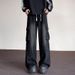 American High Street Vintage Washed Wide Leg Jeans, Men's Loose Straight Cargo Pocket Trendy Casual Denim Pants_mkmklike.com