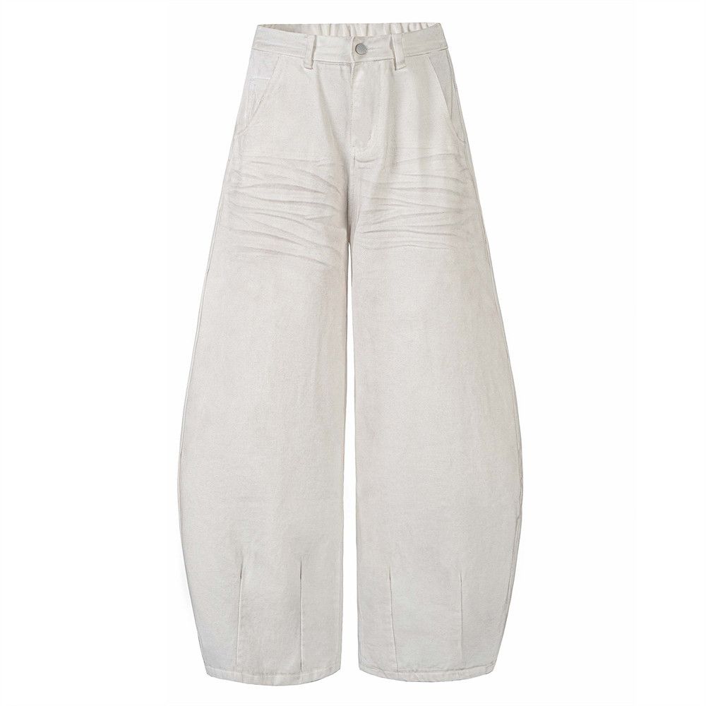 Spray-Dyed Vintage Dirty Denim Scimitar Pants Men's High Street Punk Pocket Design Loose Wide-Leg Trousers_mkmklike.com