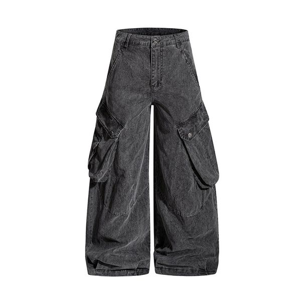 2025 American Retro Pocket Pleated Curved Blade Cargo Pants Men's Trendy Cleanfit Casual Straight Wide Leg Pants_mkmklike.com