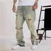 Unisex Distressed Splash Paint Flared Jeans Loose Fit Hip Hop Denim Pants Patchwork Design_mkmklike.com