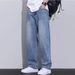 Cross-border Wholesale Spring And Autumn New Loose Straight Washed Jeans Men's American Trendy Brand Retro Wide-leg Casual Trousers_mkmklike.com
