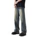 Men's High Street Vintage Clean Fit Jeans – Relaxed Straight & Slight Flare Denim Pants For Retro Streetwear – Oversized Fit Casual Trousers_mkmklike.com