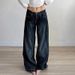 Weekeep Dark Blue Straight Jeans Women Casual Low Rise Loose Denim Pants Streetwear Y2k All-match Denim Trousers Korean Fashion_mkmklike.com