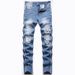 Men's Straight Fit Ripped Jeans – Classic Indigo Denim (Sizes 28-46, Non-Stretch Cotton)_mkmklike.com