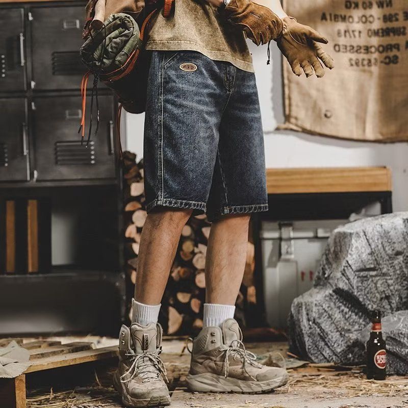 Men's Washed Workwear Denim Shorts Summer Thin Mid-Length Loose Straight Sports Pants American Street Versatile_mkmklike.com