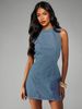 K Cowboy Dress With Long Zipper, Solid Color, Slimming Effect_mkmklike.com