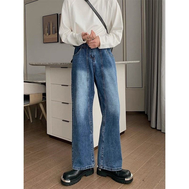 Men's Wide Leg Blue Jeans Spring Summer Korean Style Trendy Loose Straight Leg Pants Versatile_mkmklike.com