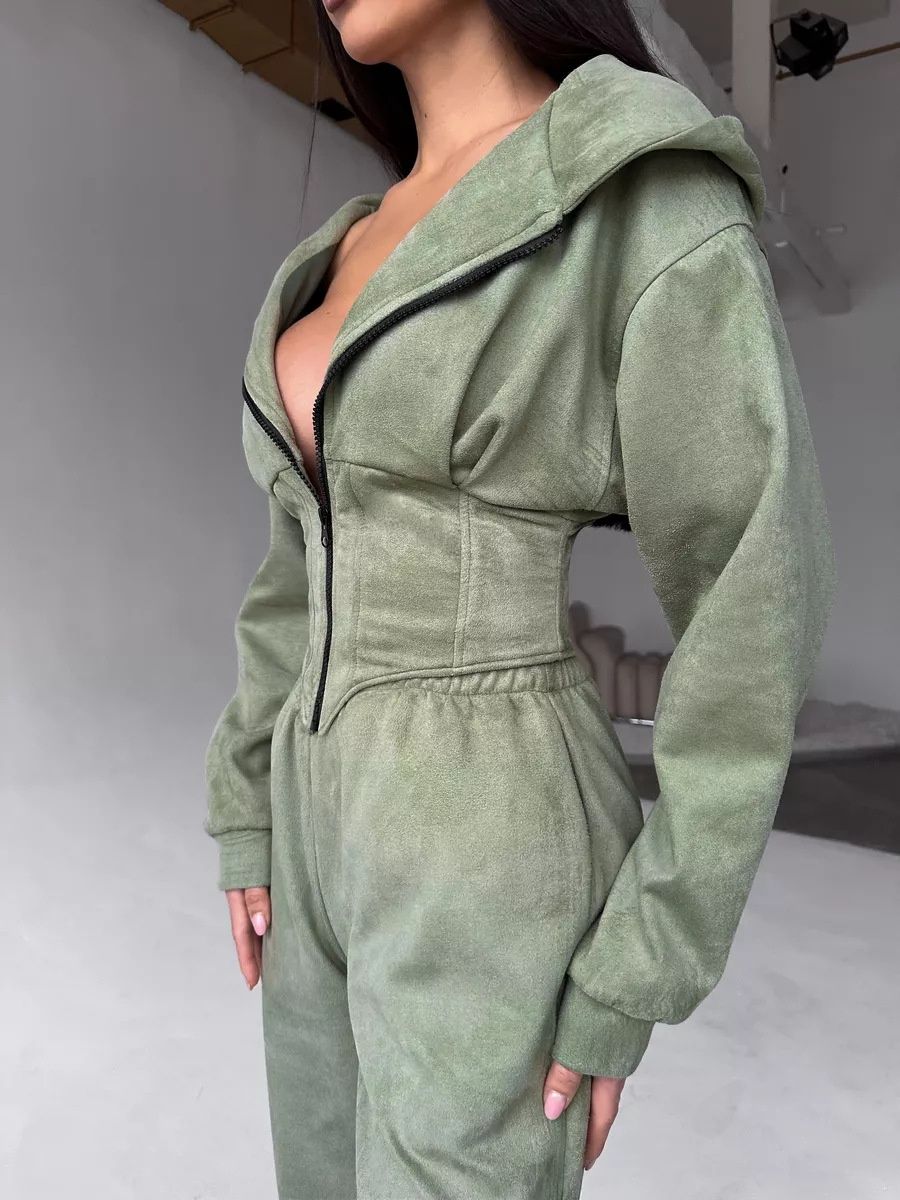 European American Style Autumn Winter Women's Solid Color Waist Cinch Hooded Sweatshirt And Sports Casual Long Pants_mkmklike.com