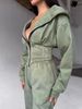 European American Style Autumn Winter Women's Solid Color Waist Cinch Hooded Sweatshirt And Sports Casual Long Pants_mkmklike.com