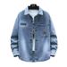 Autumn Winter Hooded Brand With Velvet Denim Coat For Boys And Teenagers, Trendy Artistic Collar Jacket, Casual Long_mkmklike.com