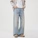Men's Clothing & Archer0603 & Men's Light Blue Washed Blue Jeans, New Autumn Style, American Loose Straight Leg Pants_mkmklike.com