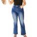 Spring/Summer High-Waisted Elastic Flared Frayed Hem Jeans for Women European And American Style Celebrity Inspired Clothing_mkmklike.com